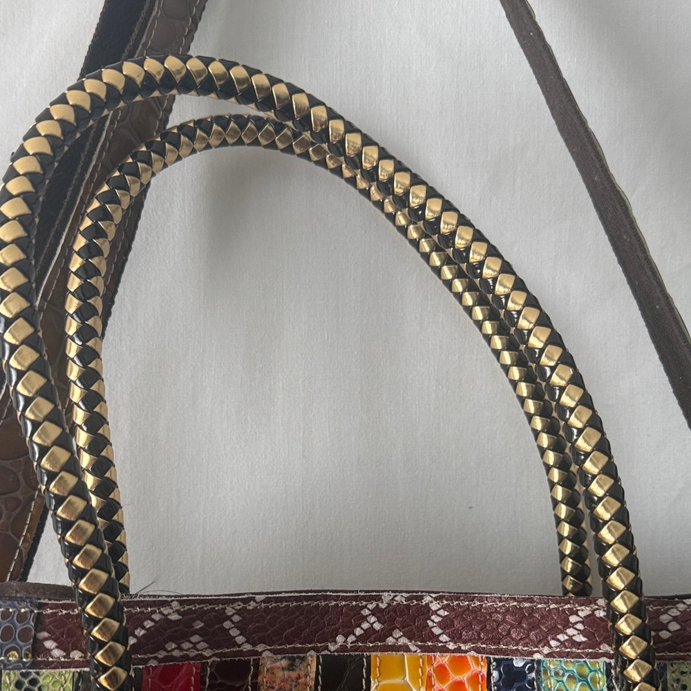 Women's Multicolor Patchwork Satchel Bag with Tassel Accents - Picture 4 of 4